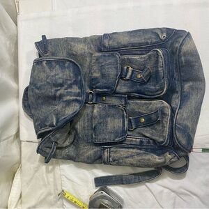 Garage Denim Backpack Purse Washed Blue Multi Pocket Cargo Style Bag Y2K
